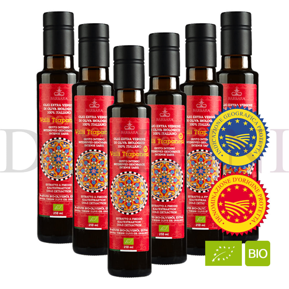 BARBÀRA "Valli Trapanesi" DOP Premium Bio-Olivenöl extra vergine, Cuvée, Kaltextration 250ml - 6er Pack