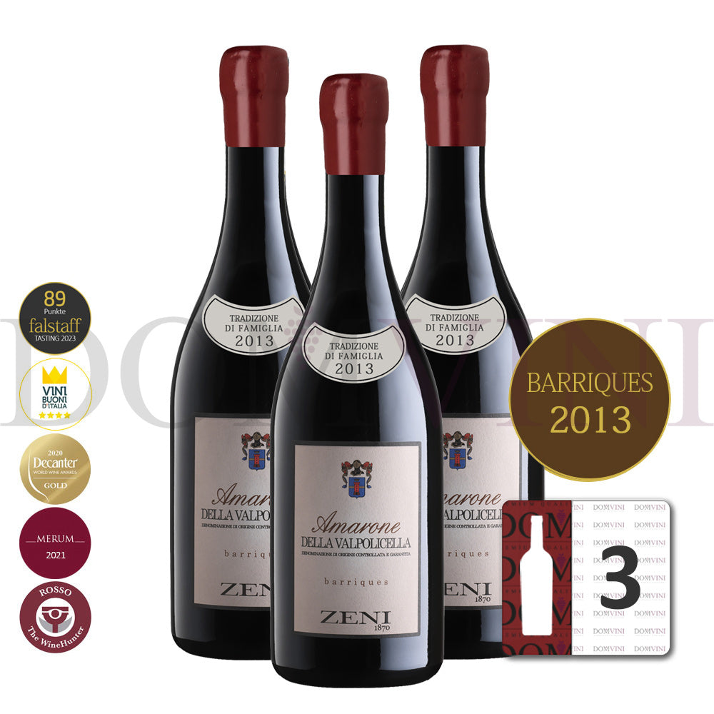 ZENI "Amarone della Valpolicella" Barriques DOCG 2013 (TRADIZIONE DI FAMIGLIA 2013)- 3er Weinpaket