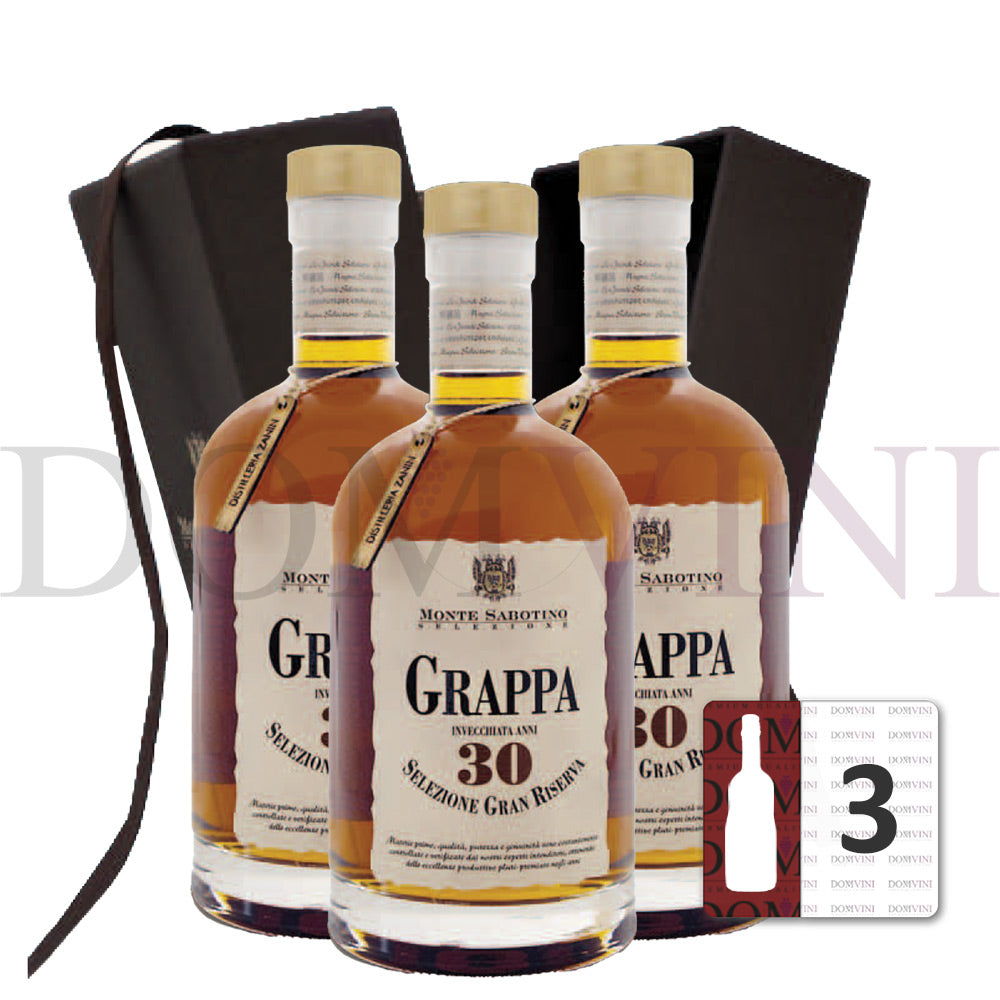 Grappa Selezione Gran Riserva 30 Jahre inkl. Geschenkbox - "Monte Sabotino" Distilleria Zanin 40% vol. 0,7 Liter - 3er Pack