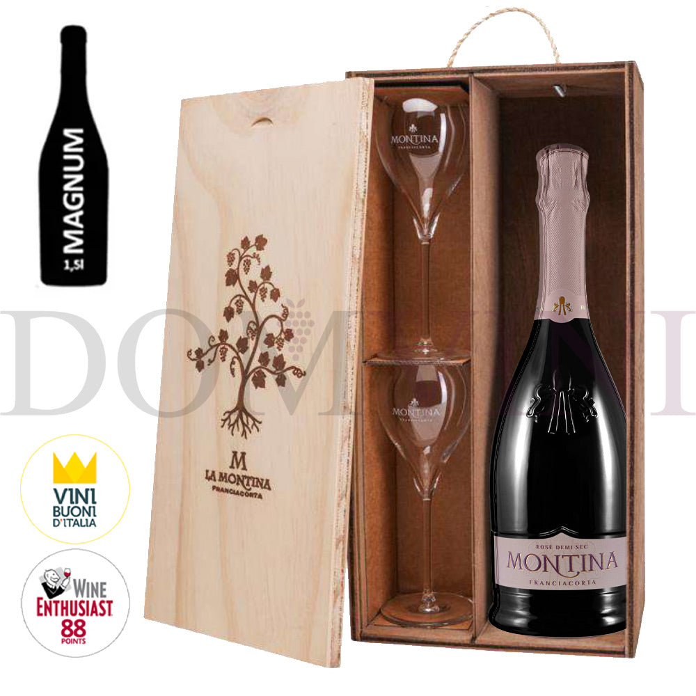 La Montina Franciacorta Rosè Demi Sec DOCG - Magnumflasche 1,5l + 2 Gläser + OHK (Geschenkbox)